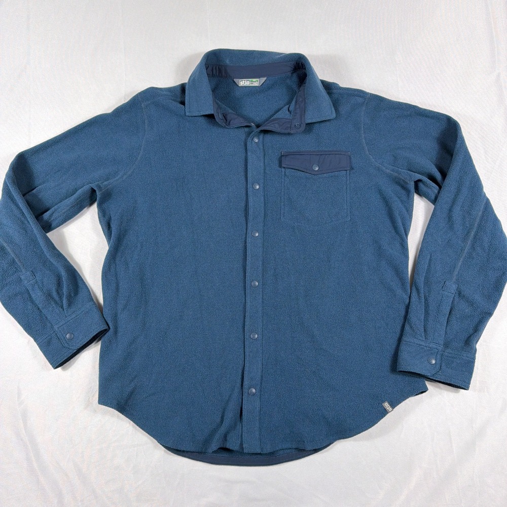 Stio Turpin Fleece Snap Shirt Mens Large Cobalt Night Heather EUC